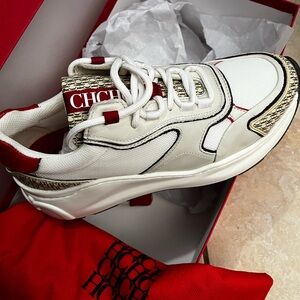 Carolina Herrera White and Red Logo Accent Women's Sneaker